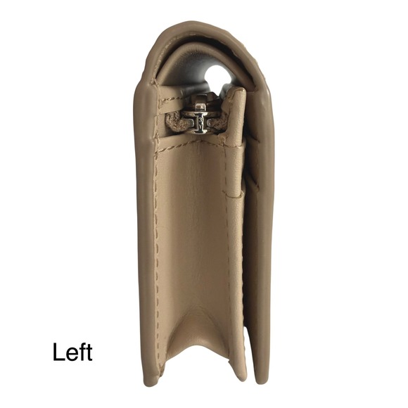 MCM Mini Patent Leather Wallet Beige Embossed Logo Coin Card/Holder Dusty NWOT - Picture 3 of 10